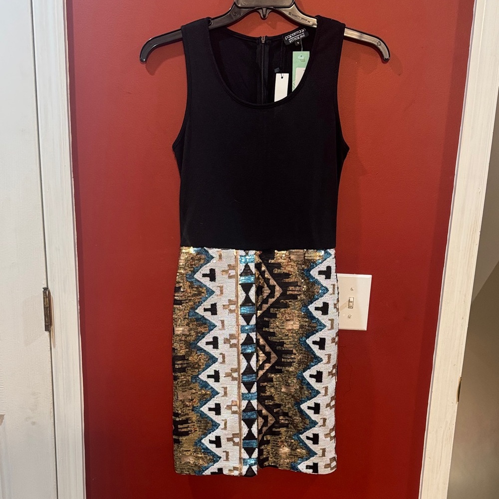 NWT Black and Multicolor sequin  Women's Dress
